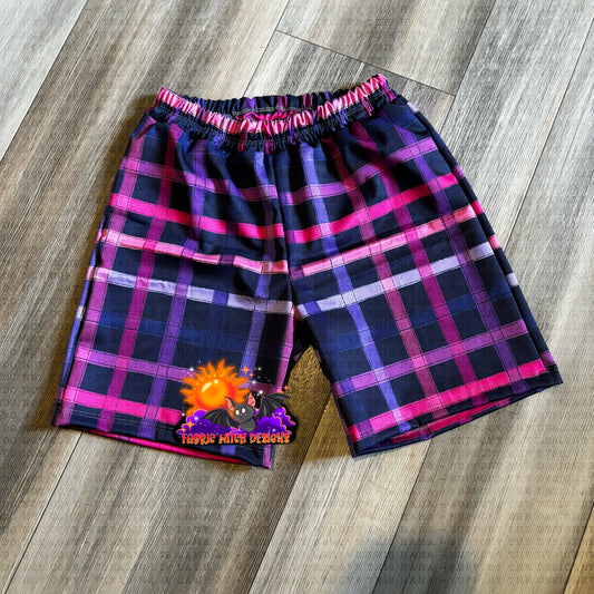 Purple Plaid 7/8 Swimming Trunks
