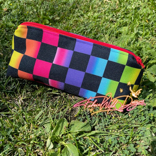 Rainbow Checkers Medium Makeup Bag