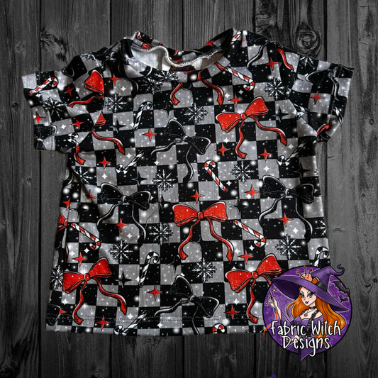 Checkered Hexmas Bows 9-12mo Tee