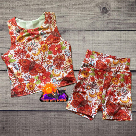 Cottagecore Moth 4T Crop Tank & Biker Set
